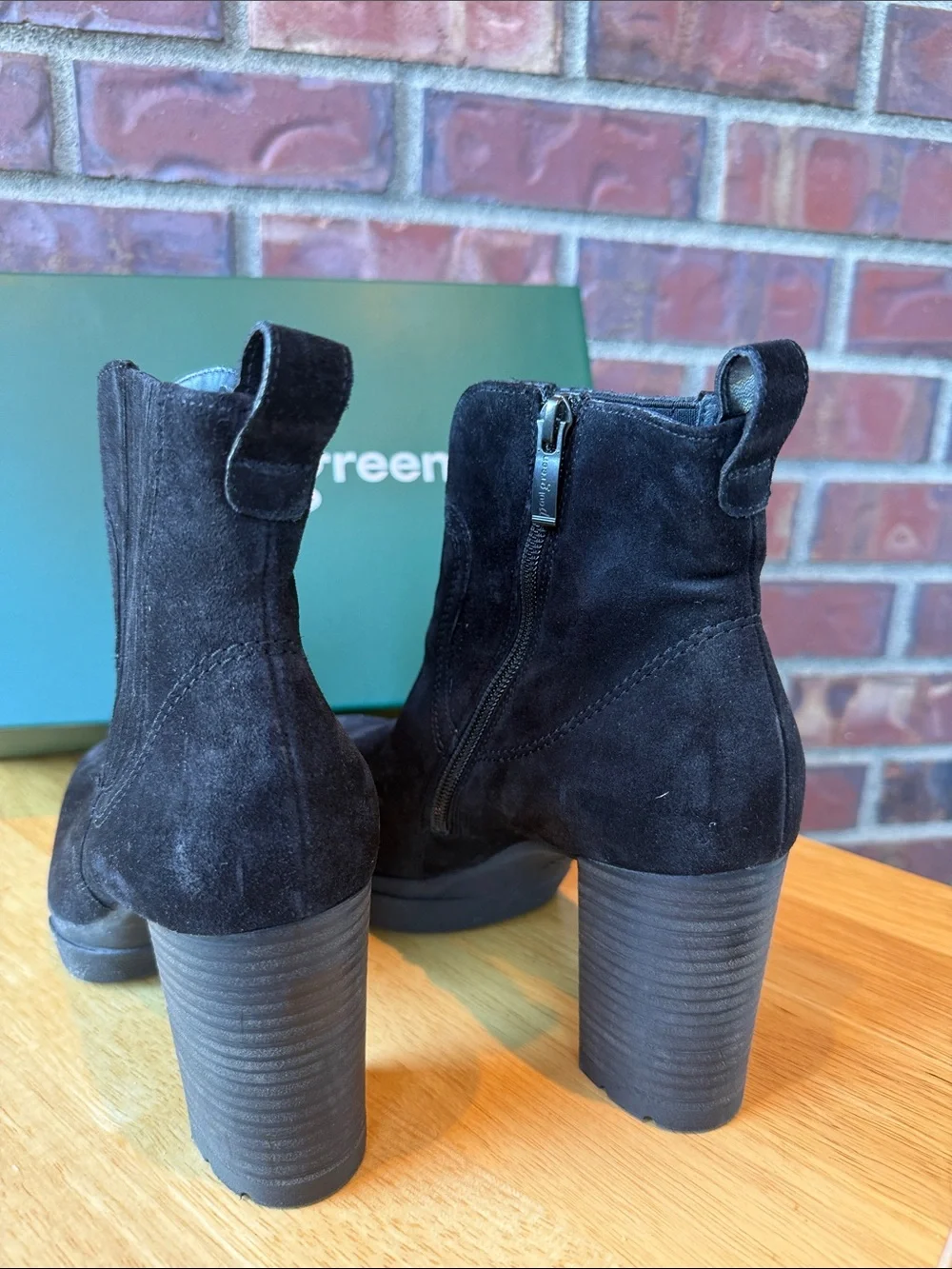 Paul Green Black Suede Ankle Booties with Block Heel